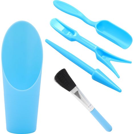 Ensemble de 5 outils pour plantes succulentes, mini-outils de transplantation à main en plastique, kit d'entretien pour bonsaïs et plantes succulentes (bleu) (1/5)
