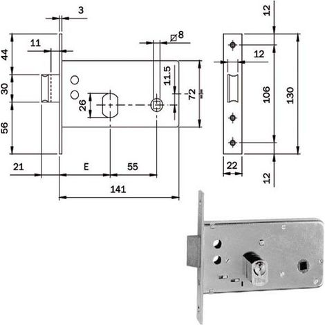 CERRADURA ENCASTRABLE PARA IDEAU ART. 725 ISEO E60 - Caja