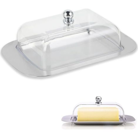 Beurrier en acier inoxydable avec couvercle – Grande boîte à beurre en acier inoxydable poli et plastique PV, passe au lave-vaisselle, idéale pour con (1/5)