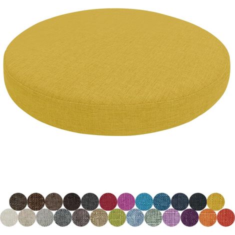 Coussin de chaise rond - 30 x 30 x 5 cm (1 pièce) - En lin - Mousse à mémoire de forme amovible - Pour chaise, banc, maison, cuisine, salle à manger, jardin, bureau - Jaune (1/5)