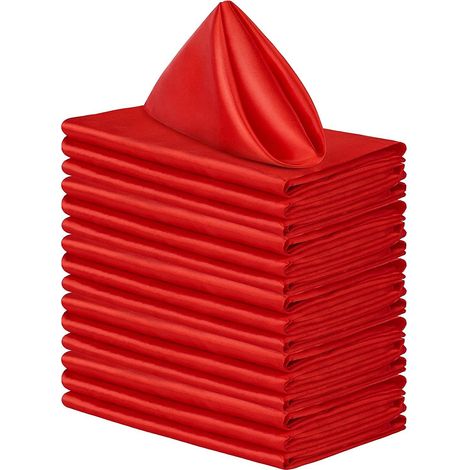 Un ensemble de 16 serviettes carrées en satin, brillantes et soyeuses, avec un tissu doux et soyeux, adaptées aux décorations de banquet de mariage, rouges, 4343 cm. (1/4)