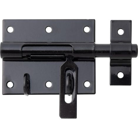 10 - Verrou Porte-Cadenas - Gâche Attachée - Acier Plastifié Noir Pour Box Équins - 80x64cm (1/2)