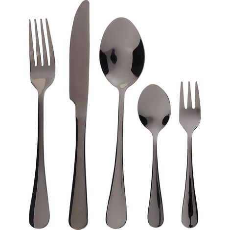 Set di posate moderne 30 pezzi per 6 persone Coltello forchetta cucchiaio cucchiaio forchetta torta acciaio inox nero Fusilli (1/5)