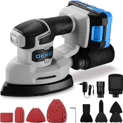 Ponceuse Delta Sans Fil 20V: Ponceuse Triangulaire - Ponceuse Electrique 13000 RPM, Muni D'un Dépoussiéreur, 15 Papiers Verre - Idéale Pour Ponçage, Polissage et Travail Du Bois - Bleu (1/5)
