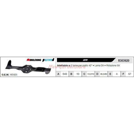 Lama AYP per trattorino tagliaerba rasaerba tosaerba 2 lame piatto 42" R303920