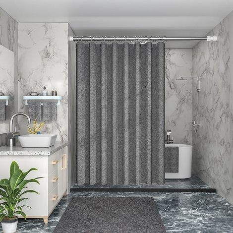 Dicker grauer Duschvorhang, wasserdicht und schimmelresistent, 200 x 200 cm, dicker Duschvorhang, wasserdichter Leinen-Effekt, Polyester-Vorhang