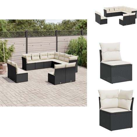 Salon de jardin 11 pcs avec coussins noir résine tressée - Salon De Jardin - Canapé Extérieur - Meuble De Jardin - Ensemble Salon De Jardin - Mobilier De Jardin (1/5)