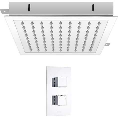 Milano Arvo 1 Outlet Twin Thermostatic Mixer Shower Valve with 280mm Ceiling Mounted Recessed Square Rainfall Shower Head - Chrome (1/5)