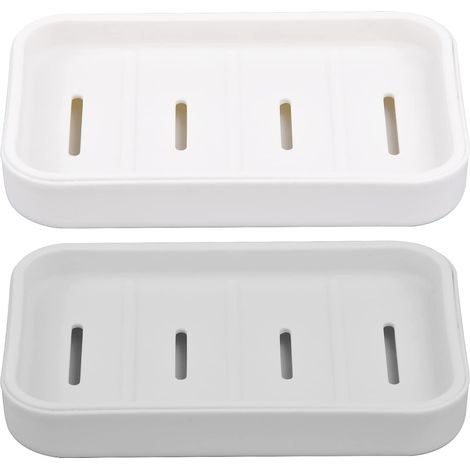 Porte-savons, 2 Paquets Boite Savon Douche, Support Savon en Plastique, Épaissi Porte-Savon Drainant sans Couvercle pour Salle de Bain à Domicile, Blanc et Gris, 8.5 13 2 cm (1/5)
