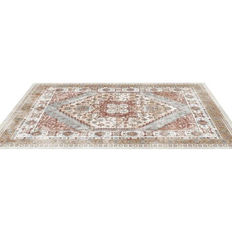 Tapis Vintage 9x12 ft, Lavable, Antidérapant et Résistant, Doux et Confortable, Idéal pour Salon, Chambre, Bureau, Adapté aux Enfants et Animaux, Marron Rouge (1/5)