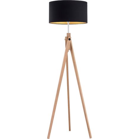 Lampadaire trépied bois clair noir 155cm E27 Angel (1/3)