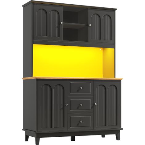 Armoire haute 120×40×180 cm, LED app, 4 portes, 3 tiroirs