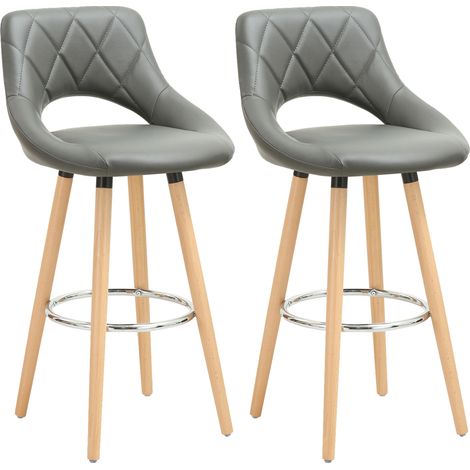 Woltu – Lot de 2 tabourets de bar similicuir avec dossier – Hauteur d'assise 70 cm – Repose-pieds en bois massif – Siège rembourré 43x43 cm – Gris