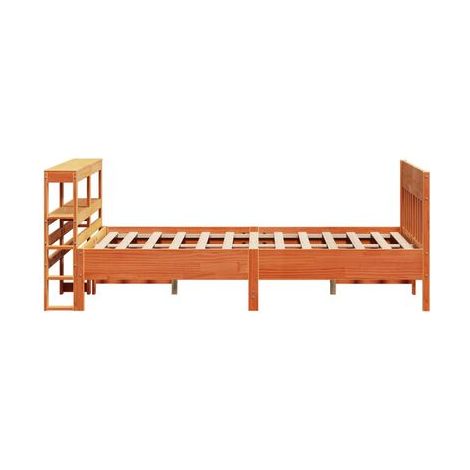 Cadre de lit sans matelas, finition cire brune, 160 × 200 cm, pin massif, pin massif durable, meuble de chambre, design contemporain, montage facile (1/5)