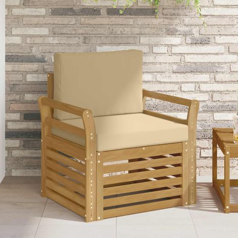 Canapé de Jardin Modulable 1 Place en Bois d'Acacia Massif Blanc avec Coussin Beige, 19kg - PANGIVO (1/5)