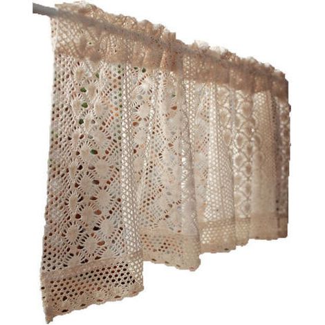 Rideau brise-bise vintage en dentelle transparente – Taille 100 x 60 cm – Voilage brodé pour décoration de café et bistro – Beige (1/4)