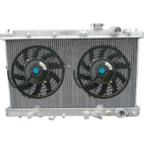 Radiador de aluminio, tamaño del núcleo 13 3/4" x 26", diámetro de entrada/salida 32 mm, capacidad de refrigeración un 30% mayor, compatible con coches compactos populares equipados con motores B18, c (1/5)