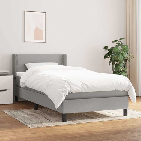 Cama box spring con colchón tela gris claro 90x190 cm (1/5)