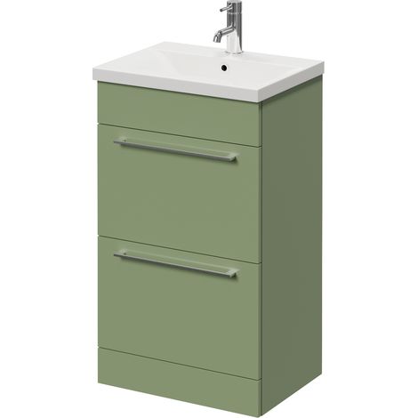 Napoli 390 Olive Green 500mm 2 Drawer Vanity Unit with Glide Basin - 500mm - Chrome 320mm Handle