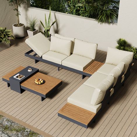 Canapés de jardin en aluminium et teck (6 personnes)