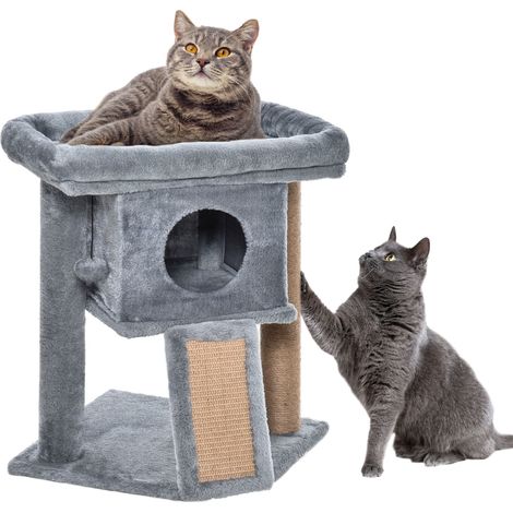Pawhut – Arbre à chat 57 cm avec niche et griffoir en jute – Panier d'observation en peluche – Charge max 5 kg – Idéal pour chats jusqu'à 5 kg