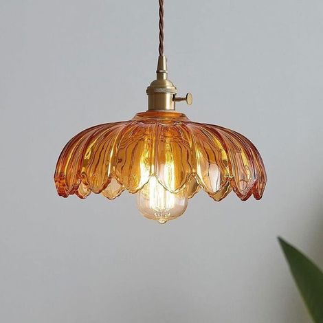 Lustre en verre style pastoral rétro sans source de lumière aneth vert ambré (1/5)