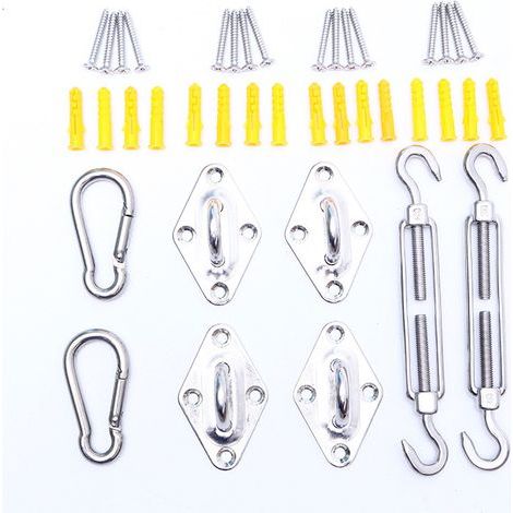 Sunshade Sail Fixing Kit - Stainless Steel - 32-Piece Set - Durable - Adjustable - Easy to Use