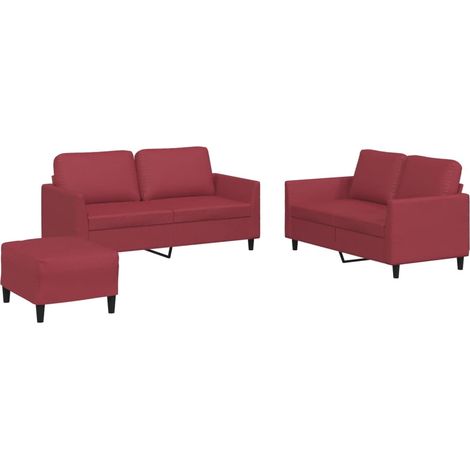 Maison Exclusive - Set di Divani 3 pz con Cuscini Rosso Vino in Similpelle