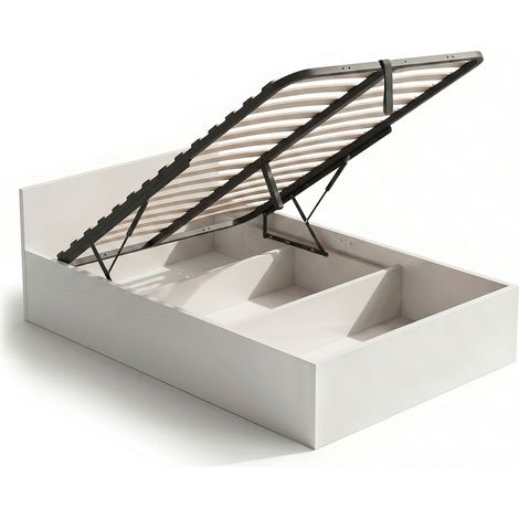 Lit coffre 100x200 cm sommier relevable en métal Blanc (1/5)