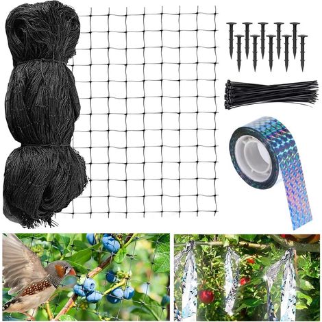 Filet Anti Oiseaux 7.5m X 15m, Filet Protection Oiseaux Noir, Filets Anti Pigeon, pour Protéger Potagers Fruits Contre Dommages, Maille de 5x5 cm (1/5)