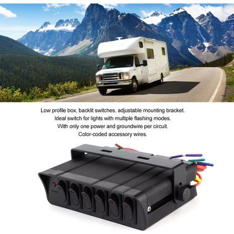 Caja de interruptores basculantes de 6 vías con luz indicadora roja, 12-24 V, universal para coche, autocaravana y barco. (1/5)