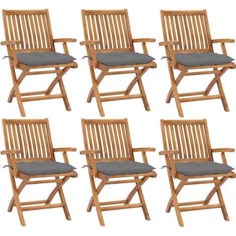 vidaXL Sillas plegables con cojines, 6 unidades, madera maciza de teca. (1/5)