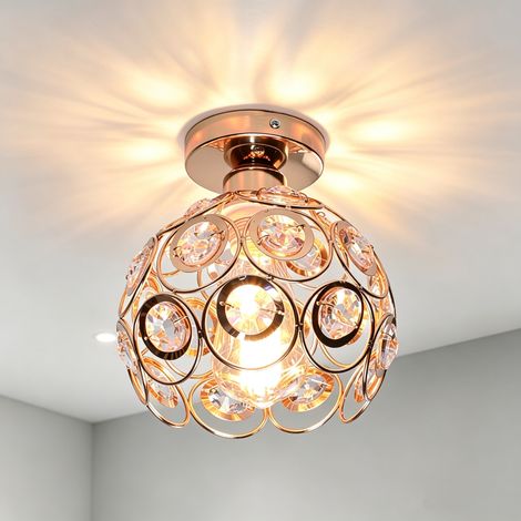 NORCKS Plafonnier Rétro En Cristal, Abat-Jour Métallique, Diamètre 20 cm X Hauteur 20 cm, Or Rose, Style Moderne, Ampoule E27 (1/5)