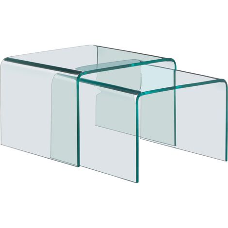 Drawer – Lot de 2 tables basses gigognes en verre trempé – Dimensions 45x45x30 cm et 50x45x33 cm – Design épuré années 70 – Idéal pour optimiser l'espace