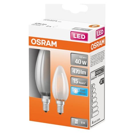 Led Fiamma Vetro Opaco 4W E14 Freddo Confezione 2 - Osram
