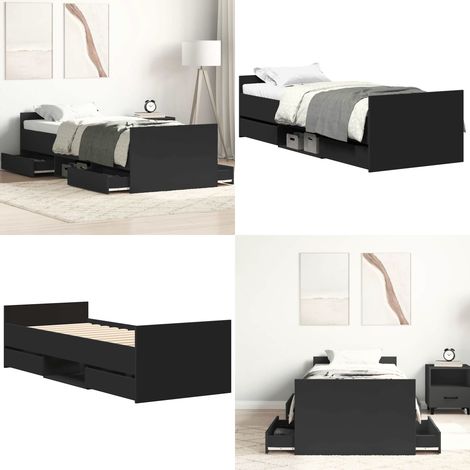 Bettgestell mit Kopf- und Fußteil Schwarz 100x200 cm - Schlafzimmer Möbel - Doppelbett - Massivholzmöbel - Bettkasten - Holzrahmen - Home & Living (1/5)