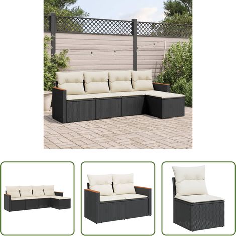 vidaXL Set de muebles de jardín 5 pzas y cojines ratán sintético negro (1/5)