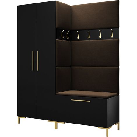 Meuble d'entrée Nomal I, Noir, 196x158x44cm, Tissu, Stratifié, À poser, Murale (1/5)