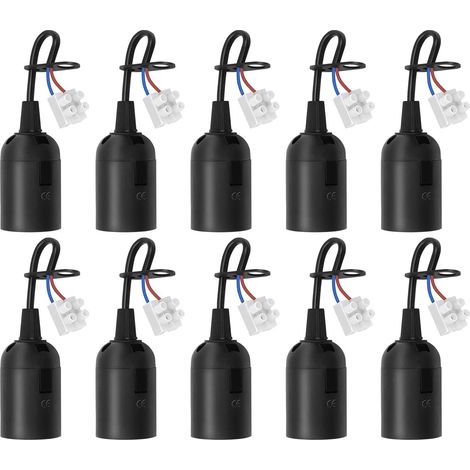 10 Stück E27 Lampenfassung mit Kabel, Renovierung Ersatzsockel für LED Halogen und Glühlampe schwarz