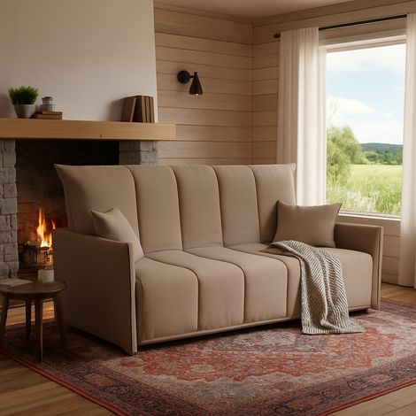 Talamo Italia Sofa cama Alissa, Sofá de 2 plazas, 100% Made in Italy, Sofá de salón con apertura trolley con apertura trolley, en tela acolchada, con reposabrazos estándar, Cm 150x90h85, Tórtola, con  (1/4)