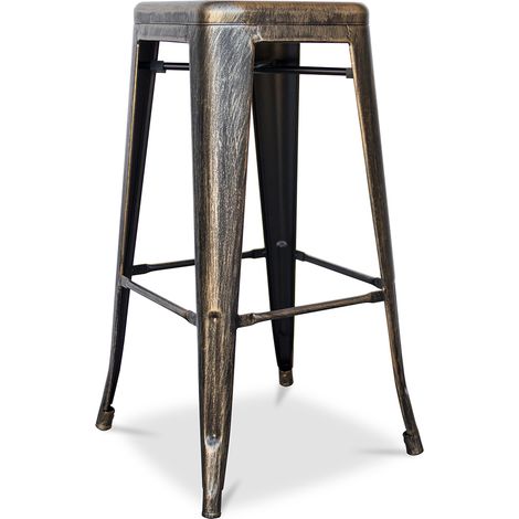 Privatefloor – Tabouret de bar en acier 76 cm – Style industriel – Finition bronze métallisé – Design sans dossier pour espaces réduits (1/4)