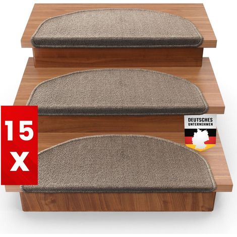 x 15 Tapis d'escalier London, Beige, 23,5 x 65 cm, Demi-circulaire