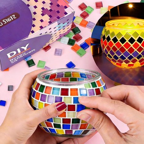 Kit de création de mosaïque pour bougies chauffe-plat pour enfants et adultes Kit de bougeoir en mosaïque de verre DIY (1/4)