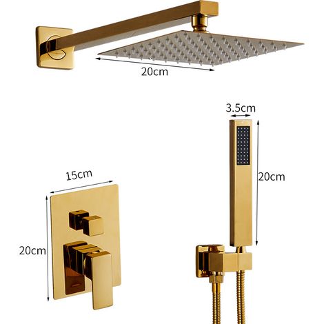 Douche Encastrée Doré, Colonne de Douche Encastrée avec 20x20cm Douche de Tête (1/3)
