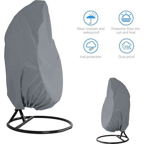 Housse de Fauteuil Suspendu Jardin Rotin Osier Fauteuil Suspendu Imperméable Housse Housse de Protection pour œufs Chaise résistant à l'eau et à la poussière - 190 X115cm (Gris) (1/4)
