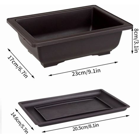Pot à bonsaï rectangulaire en L avec traverse, imitation pot de fleurs en argile violette, pot de fleurs en plastique, pot pour plantes succulentes, jardinière de jardin. (1/4)
