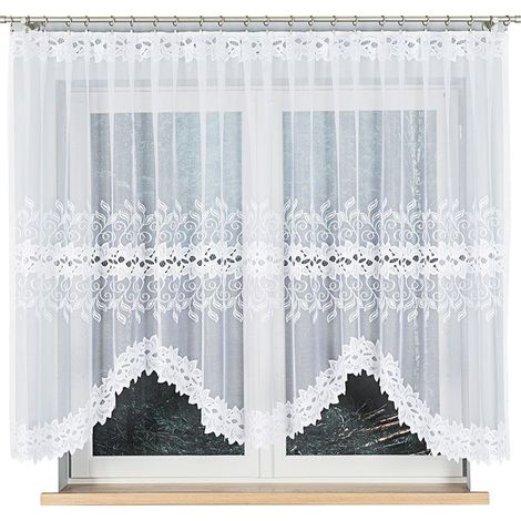 Bastia - Rideau jacquard prêt à poser avec fente en bas - 300 x 150 cm - blanc (1/5)