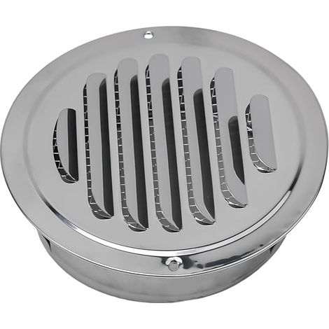 Rejilla de ventilación redonda de acero inoxidable para paredes exteriores con mosquitera. Acabado plateado. Diámetro de 70 mm a 300 mm (tubo de 120 mm). (1/5)