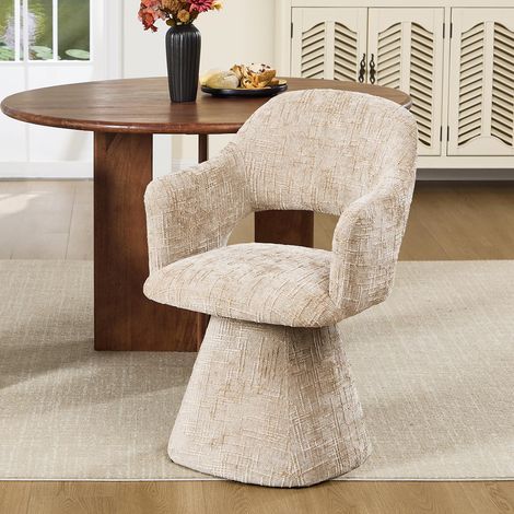 Wahson Retro Swivel Dining Chairs with Soft Chenille Upholstery, Wraparound Backrest and Stable Pedestal Base, Oatmeal