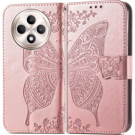 Funda tipo libro para Oppo Reno 12FS / 12F, mariposa, oro rosa (1/5)